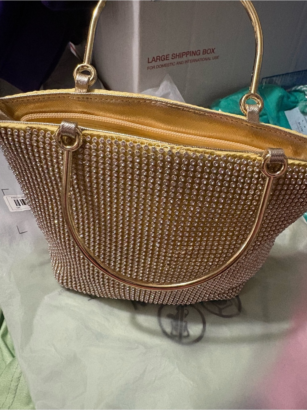 Gold Crystal Embellished Tote Bag for Women